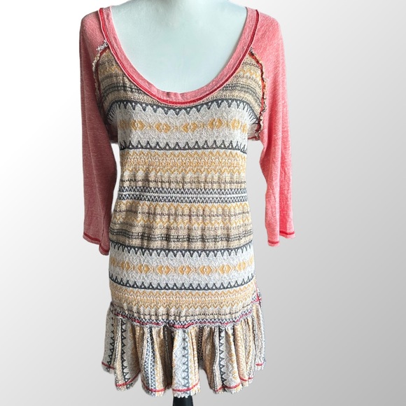 We the Free by Free People 3/4 Raglan Sleeves‎ Peplum Boho Top Shirt Medium - Picture 1 of 9